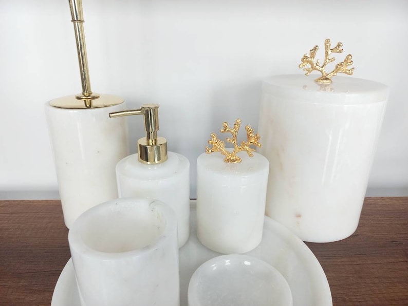 Natural marble bathroom set, 7 pieces, Pure White marble bath set, home gifts, gifts for her